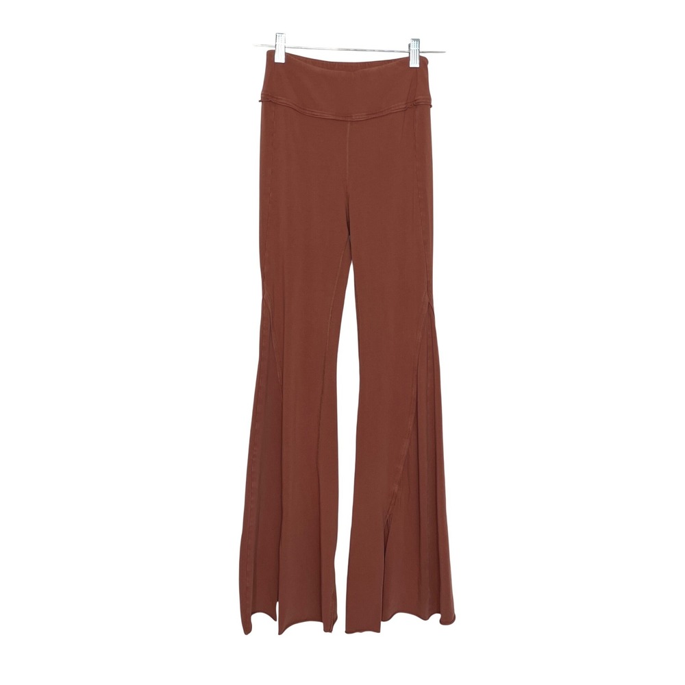 FP Movement Penny Flare Leggings Women XS Rust Brown High Rise Slit Hem Pants